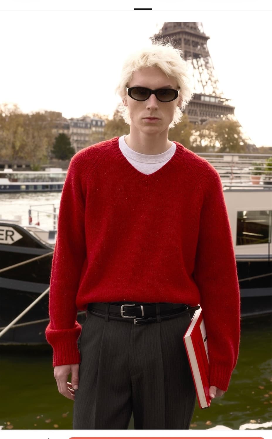 (L) Stu 브이넥 울니트 레드 상품이미지1