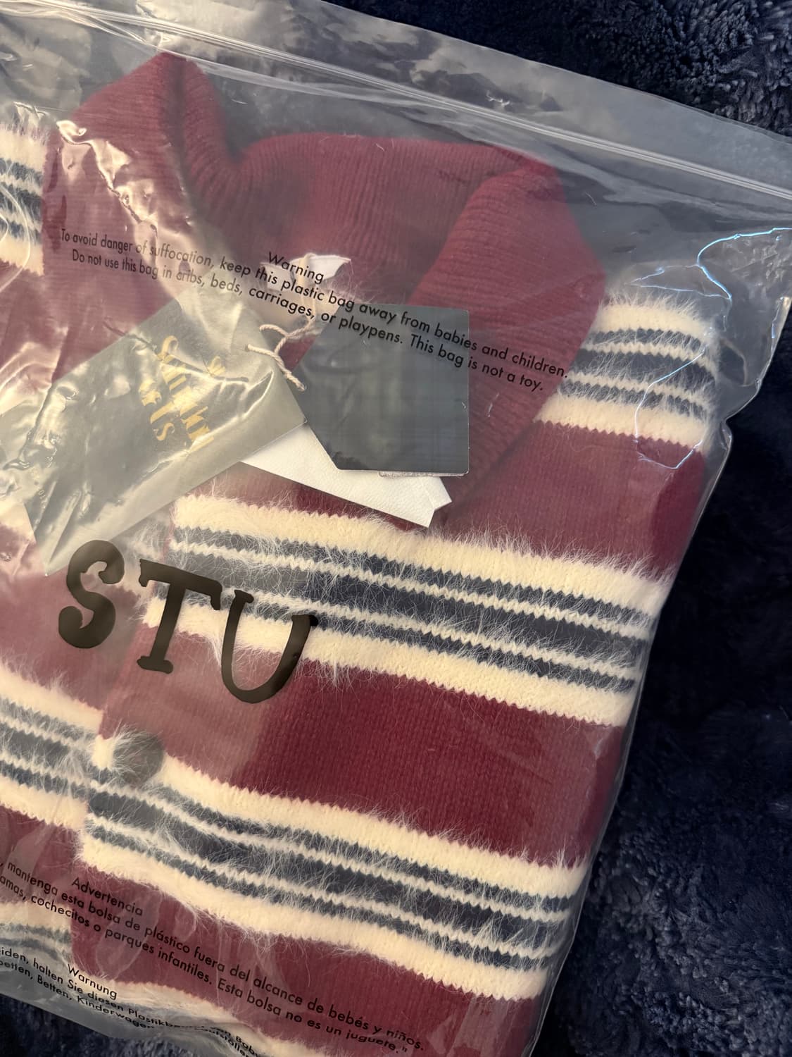 STU 플러피 스트라이프 가디건 버건디 M 상품이미지6