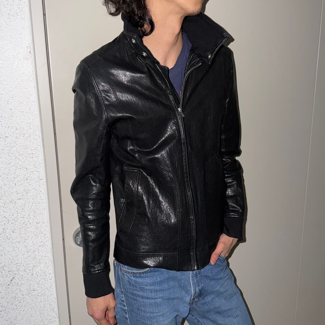 하이넥 슬림 레더 자켓 상품이미지2