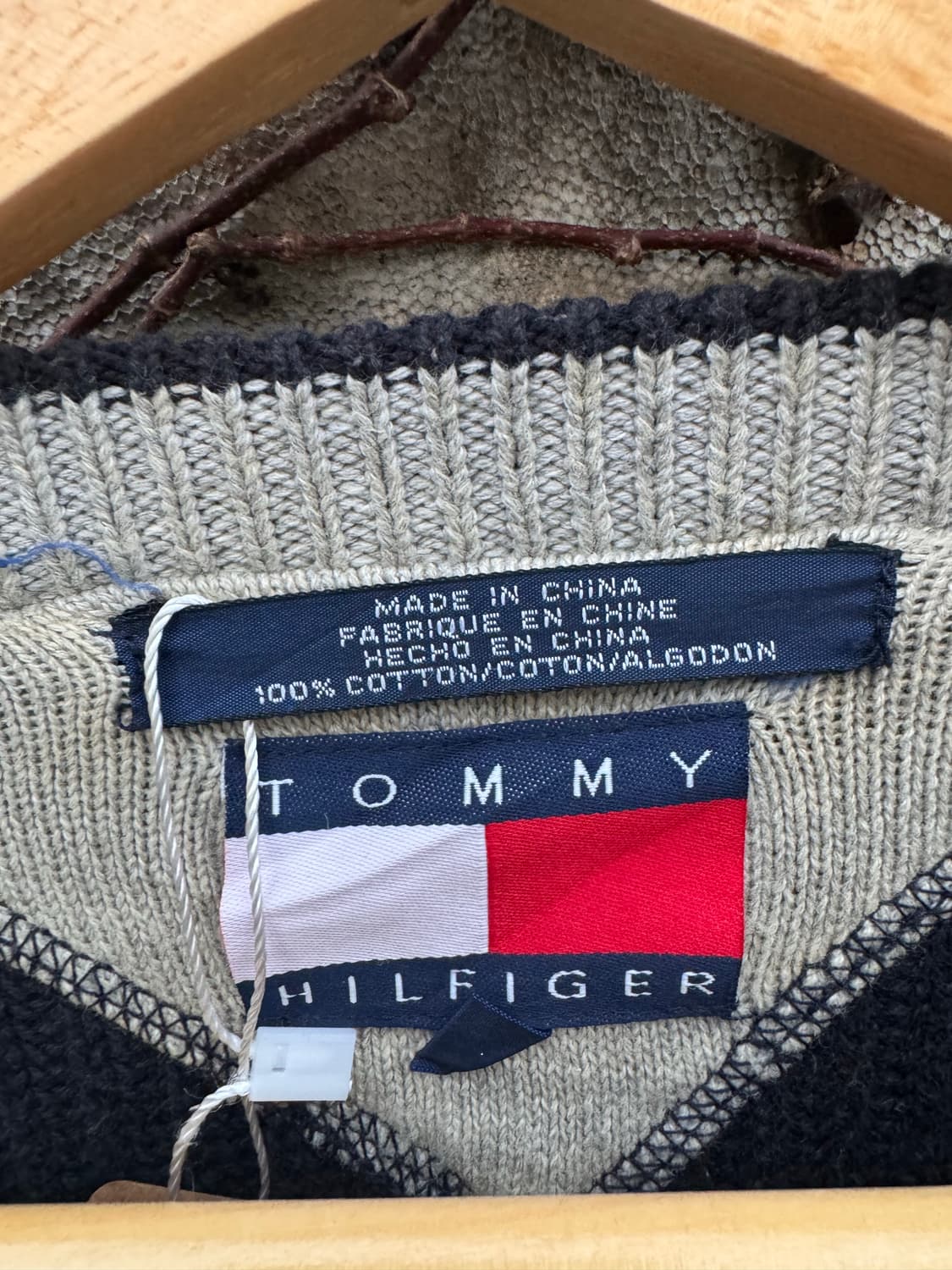 타미힐피거 빈티지 헤비 코튼 자수 로고 체크 패턴 니트 xl 상품이미지5
