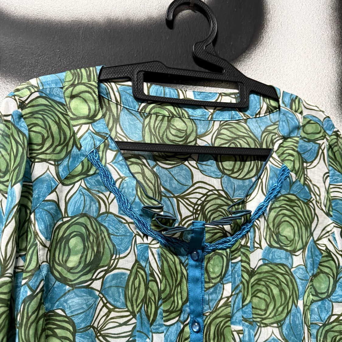 VTG 빈티지 핀턱 레이스 블루 플로럴 시스루 셔츠 블라우스 상품이미지3