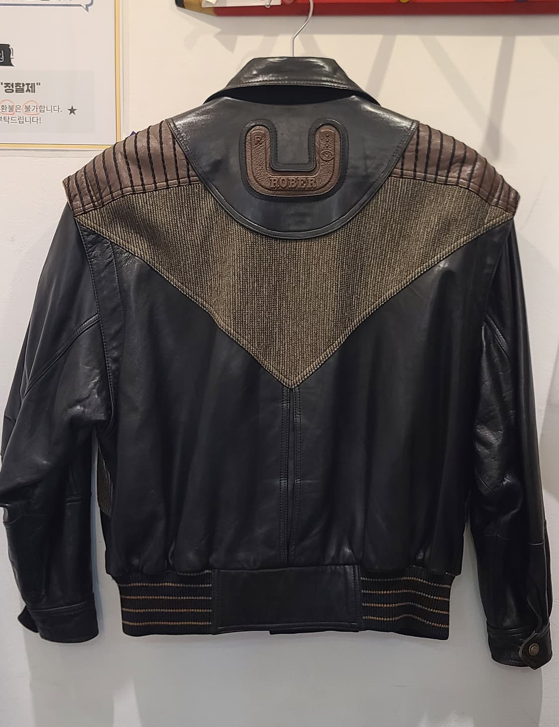 ROBER 블랙&브라운 가죽 배색 자켓 상품이미지4
