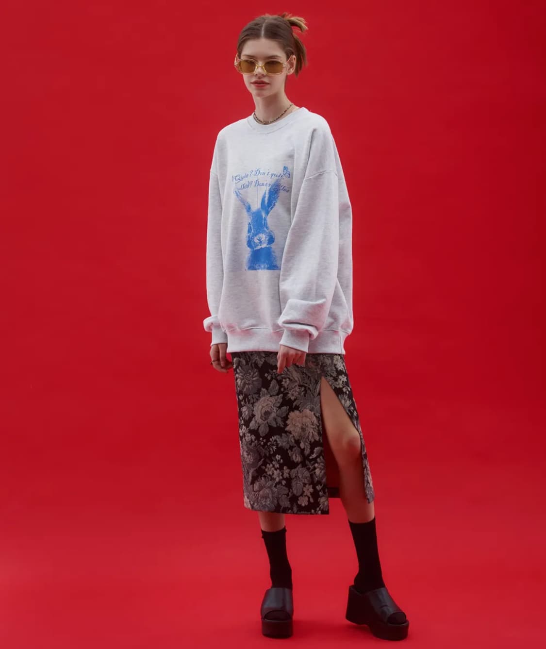 팬시클럽 플라워 패턴 슬릿 롱스커트 상품이미지4