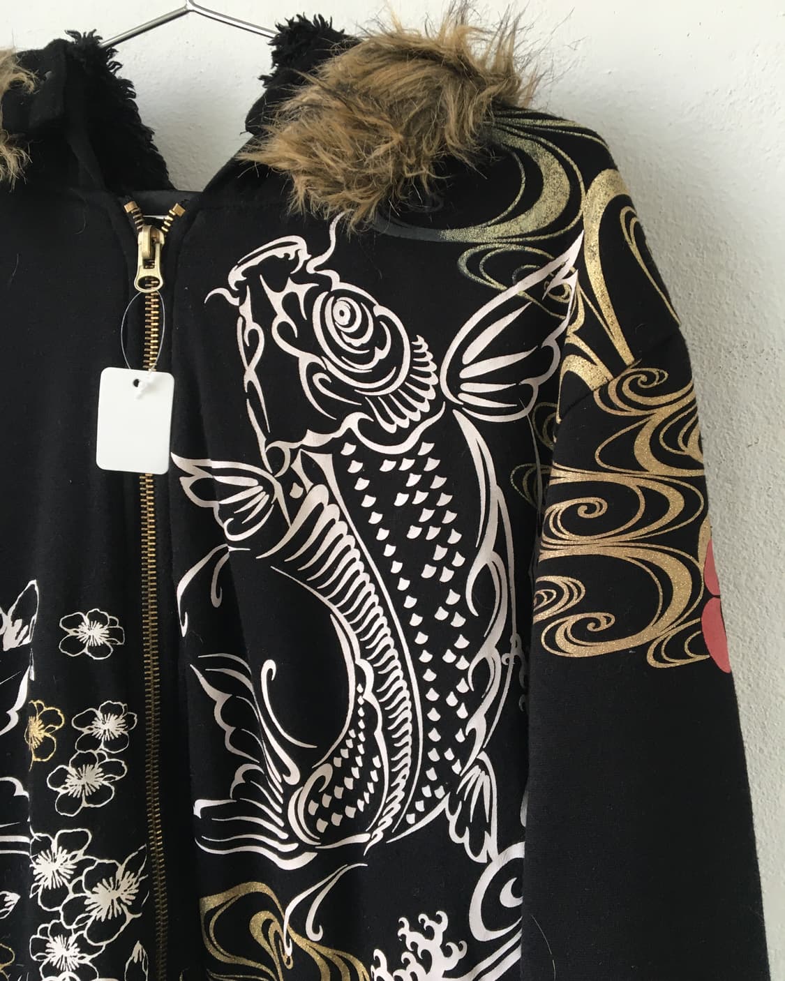 Fake fur hood oriental printing zip up 상품이미지6
