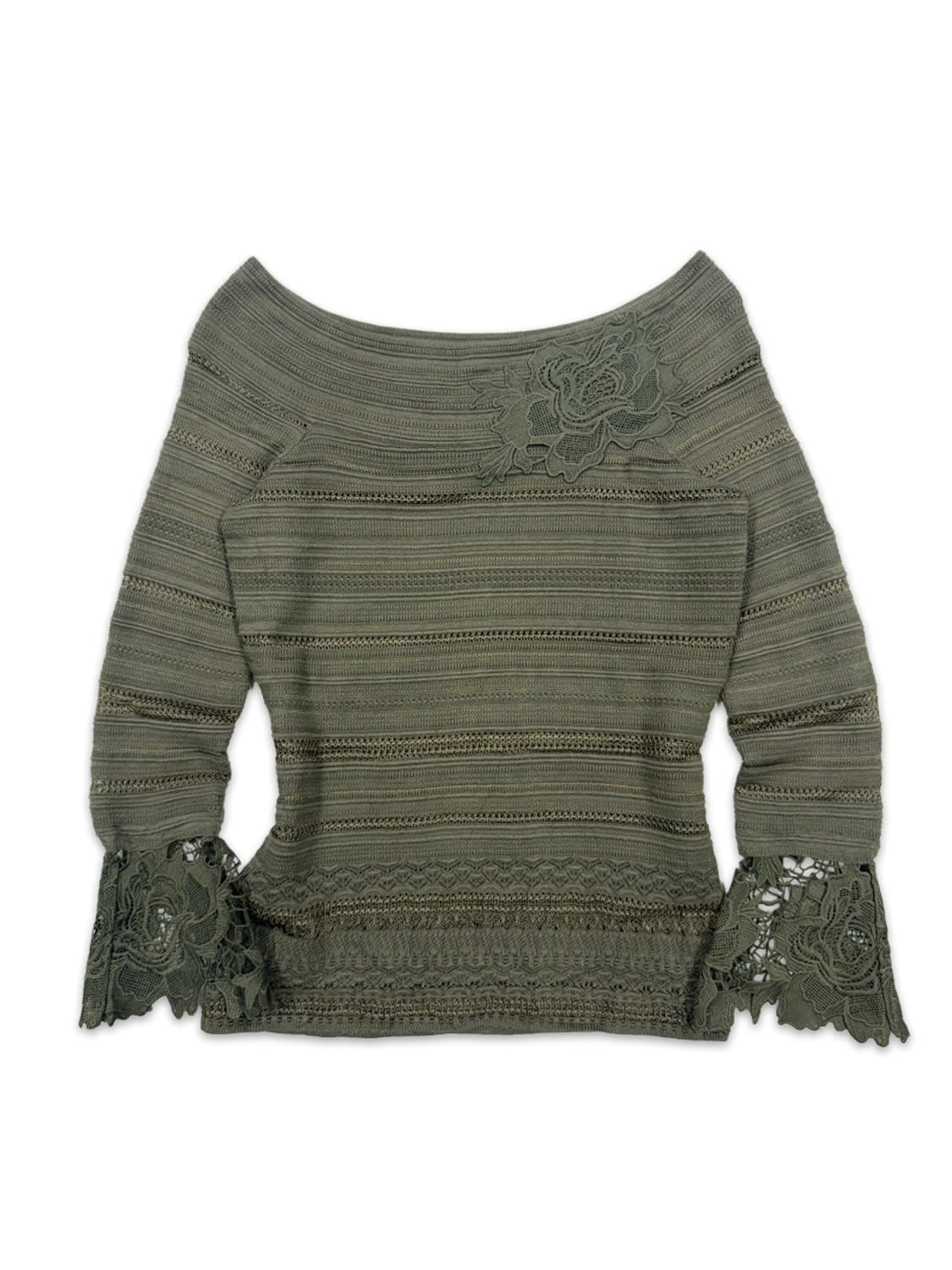 빈티지 카키 플라워 레이스 오프숄더 니트 상품이미지3