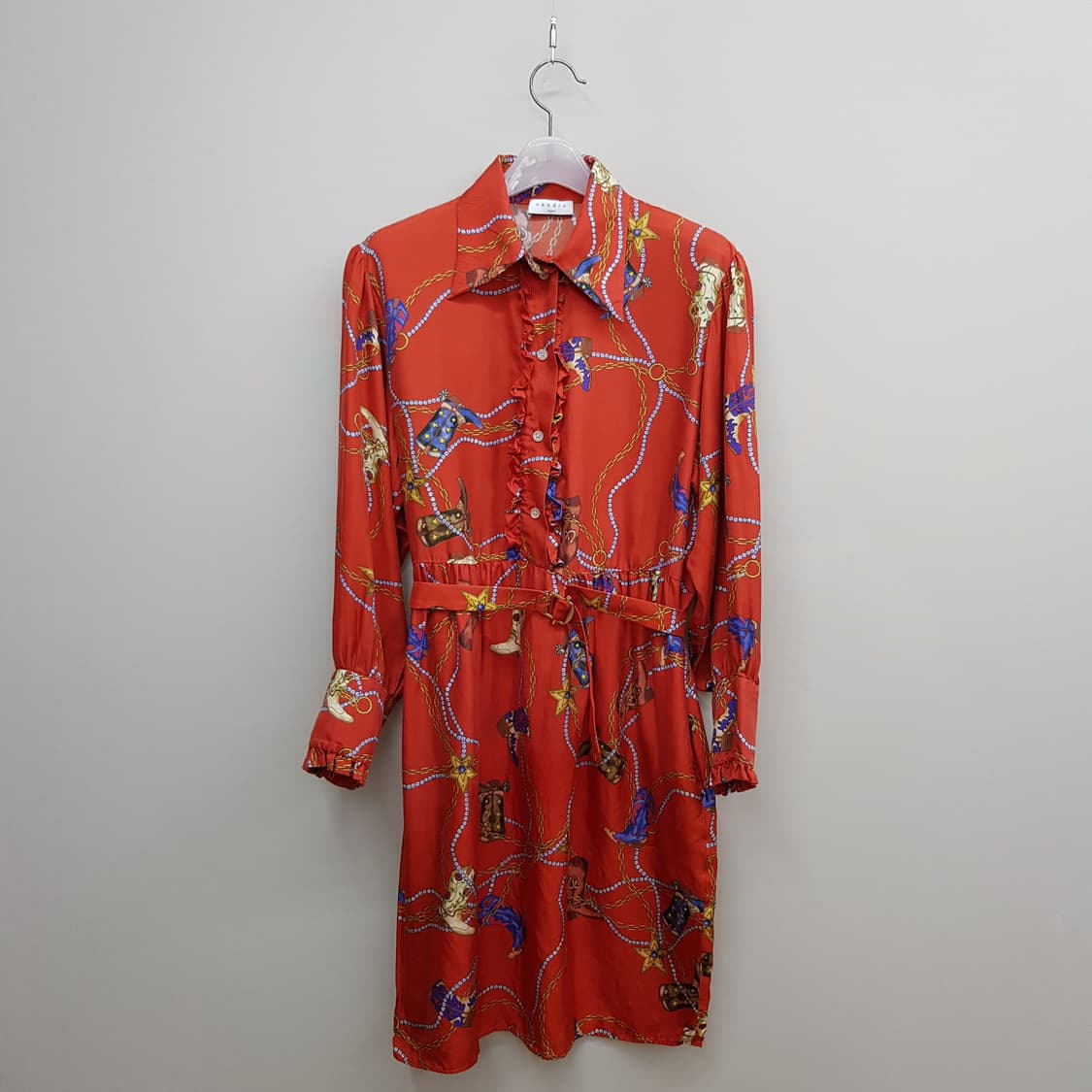 산드로(Sandro) 체인 패턴 프릴 벨티드 원피스 36사이즈 상품이미지2