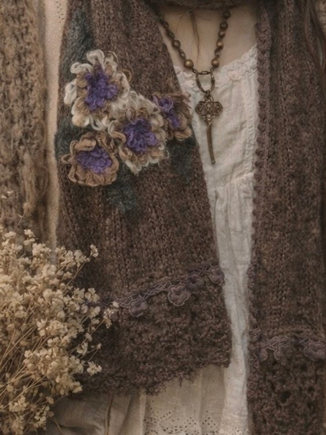 보헤미안 플라워 빈티지 니트 머플러 상품이미지1