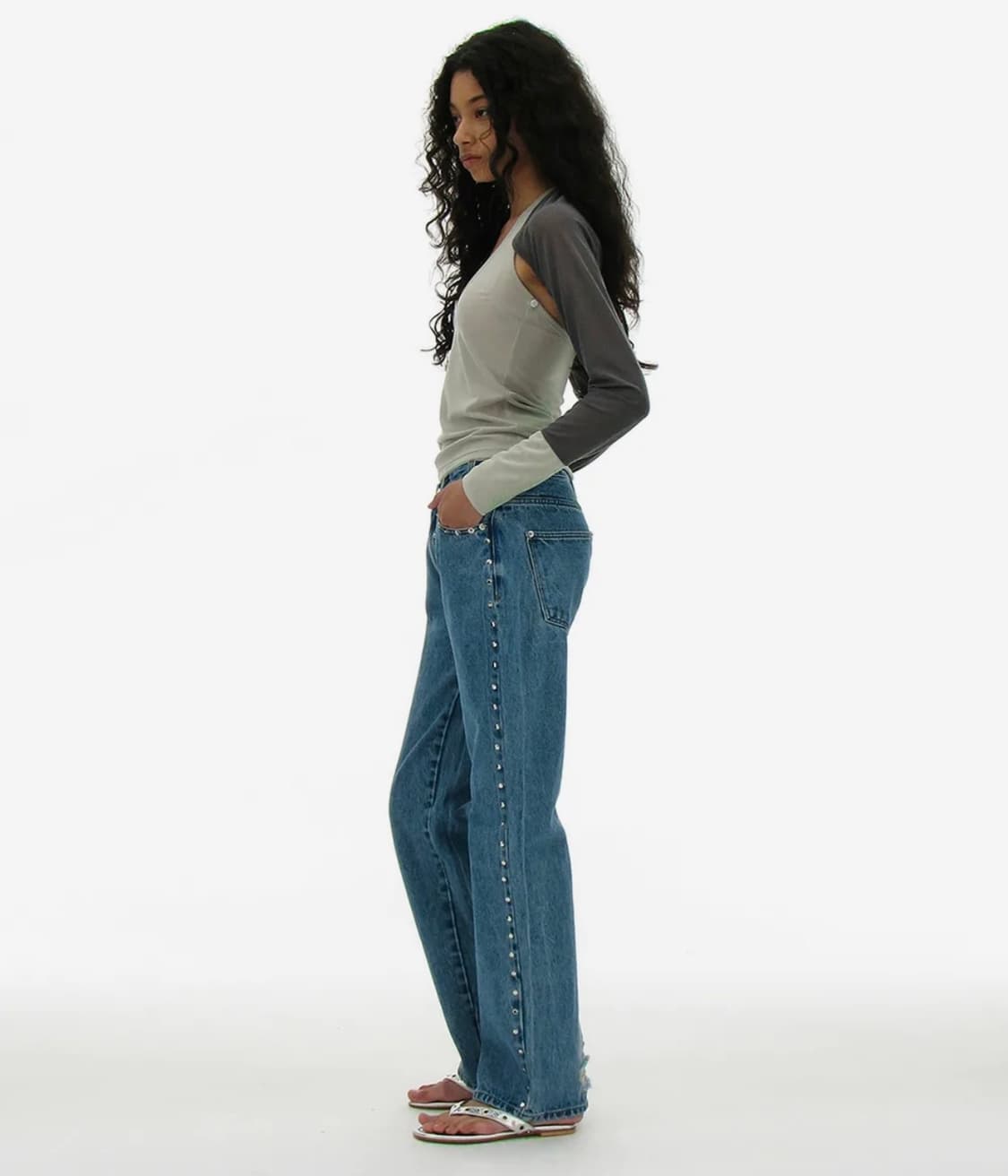 파르티멘토 우먼 스터드 포인티드 진_미드 블루 상품이미지1