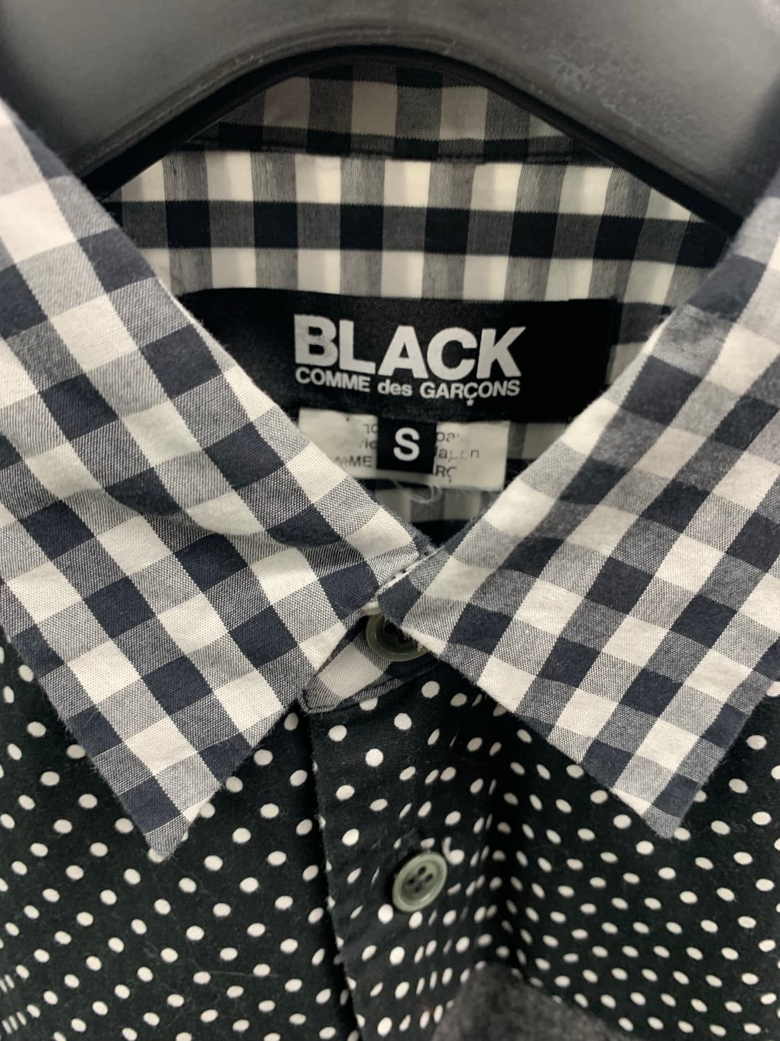 꼼데가르송 블랙 패치워크 깅엄 도트 셔츠 s 상품이미지3