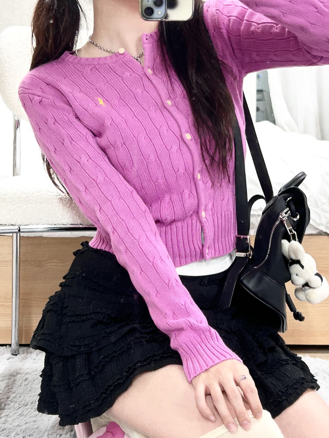 폴로 핑크 케이블 가디건 상품이미지3