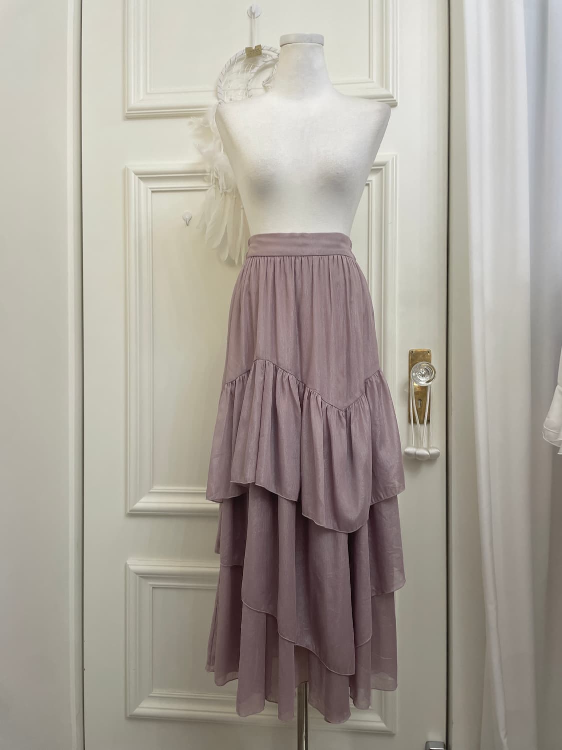dark lavender shirring layered long skir 상품이미지1