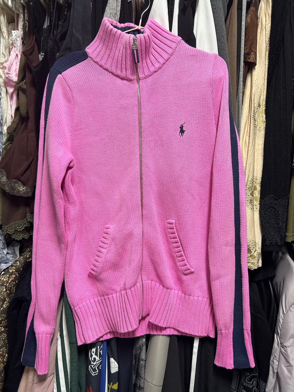 폴로 랄프로렌 핑크 니트 집업 상품이미지1