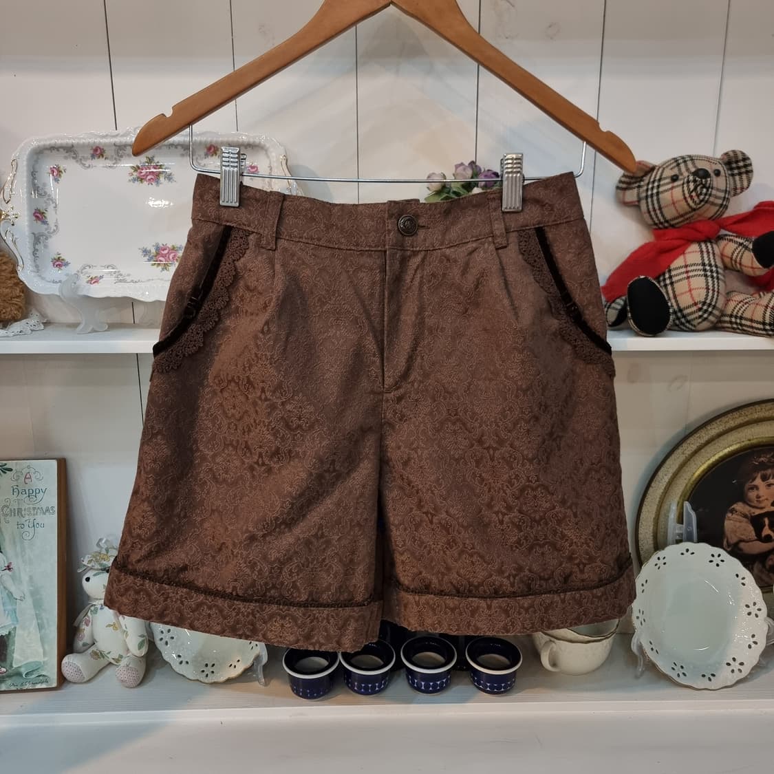 axes femme 브라운 자카드 레이스 하프팬츠 상품이미지1