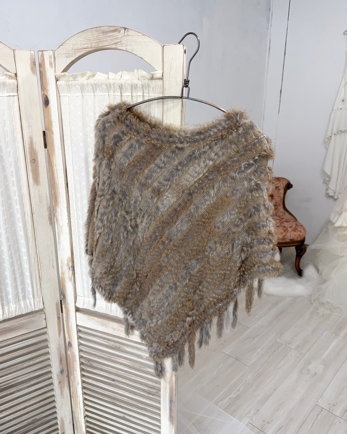 Mix brown rabbit fur cape 상품이미지7