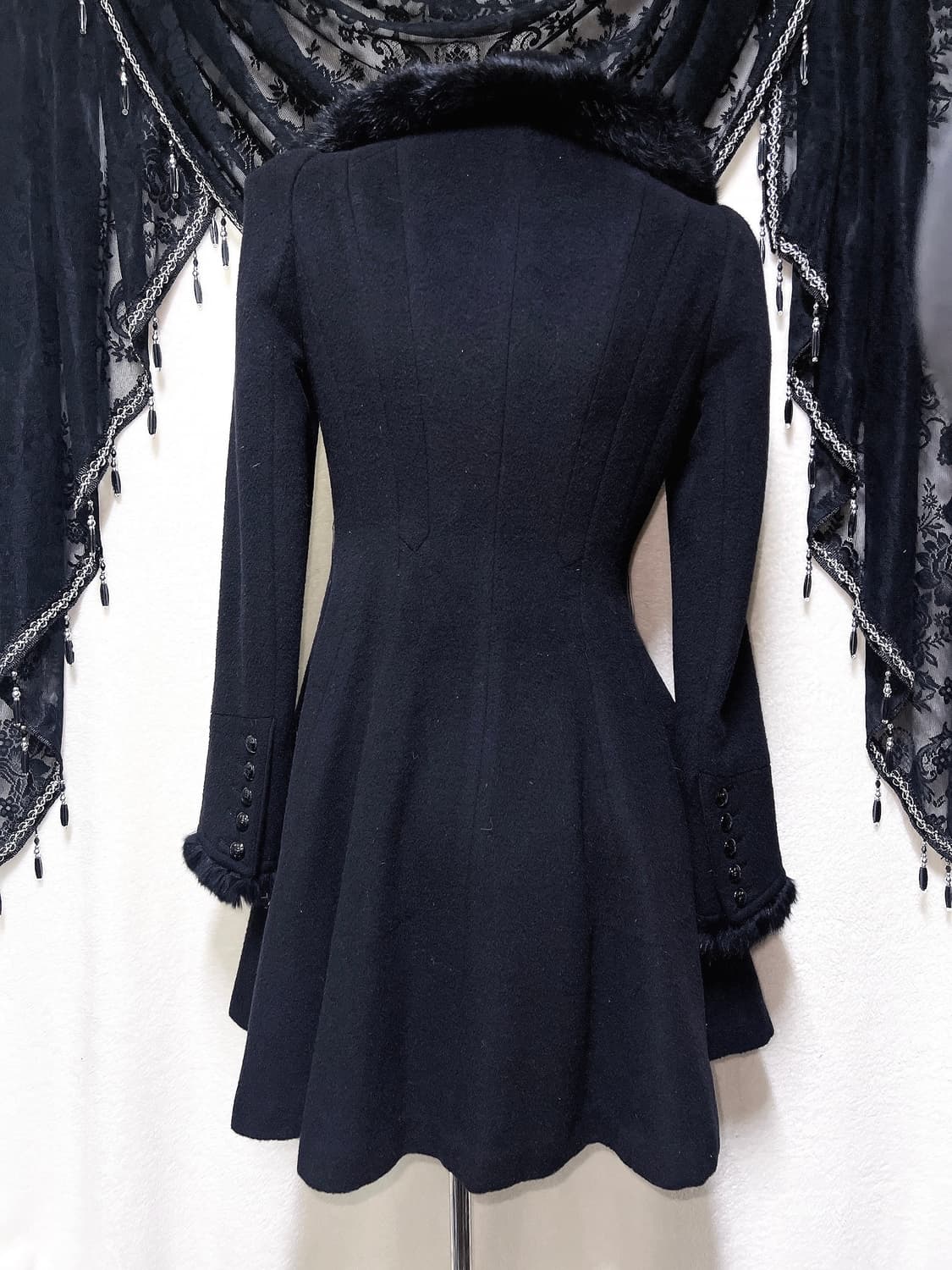 에고이스트 로맨틱고딕 고스로리 펑크 래빗퍼트리밍 플레어 캐시미어코트 갸루 상품이미지8