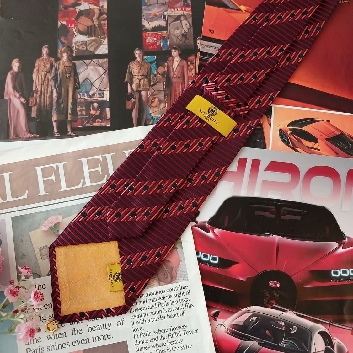 메트로시티 실크 레드 기하 패턴 넥타이 9.8cm A+등급 A19330
 상품이미지4