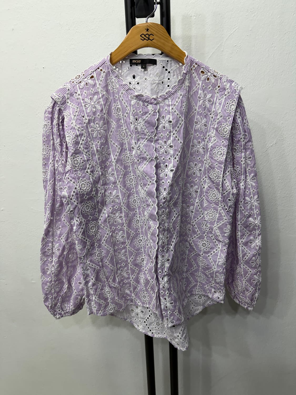 정품) maje 마쥬 퍼플 스트라이프 펀칭 블라우스 1 상품이미지1