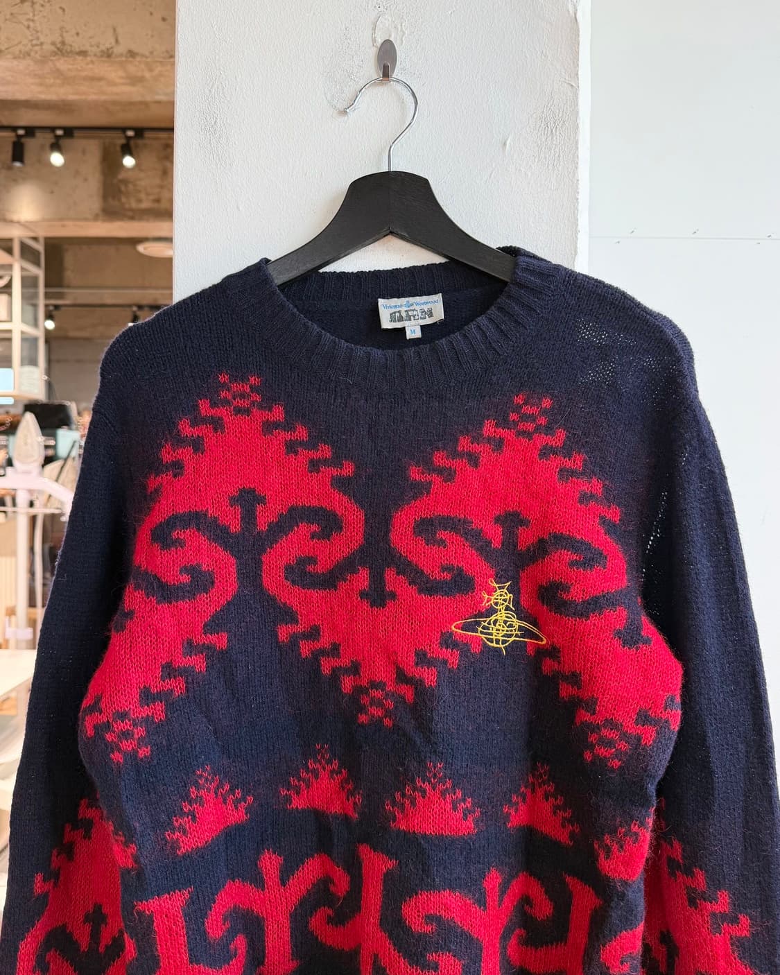 비비안 웨스트우드 맨 네이비 레드 자카드 울 니트  상품이미지3