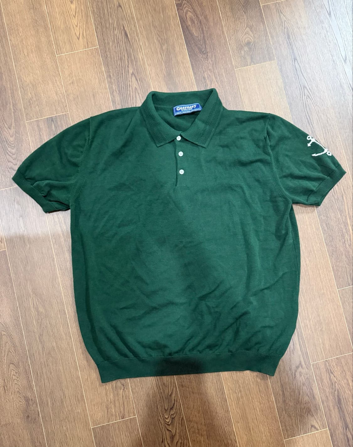 (2XL) 건지울른스 반팔 카라 니트 딥그린 상품이미지1