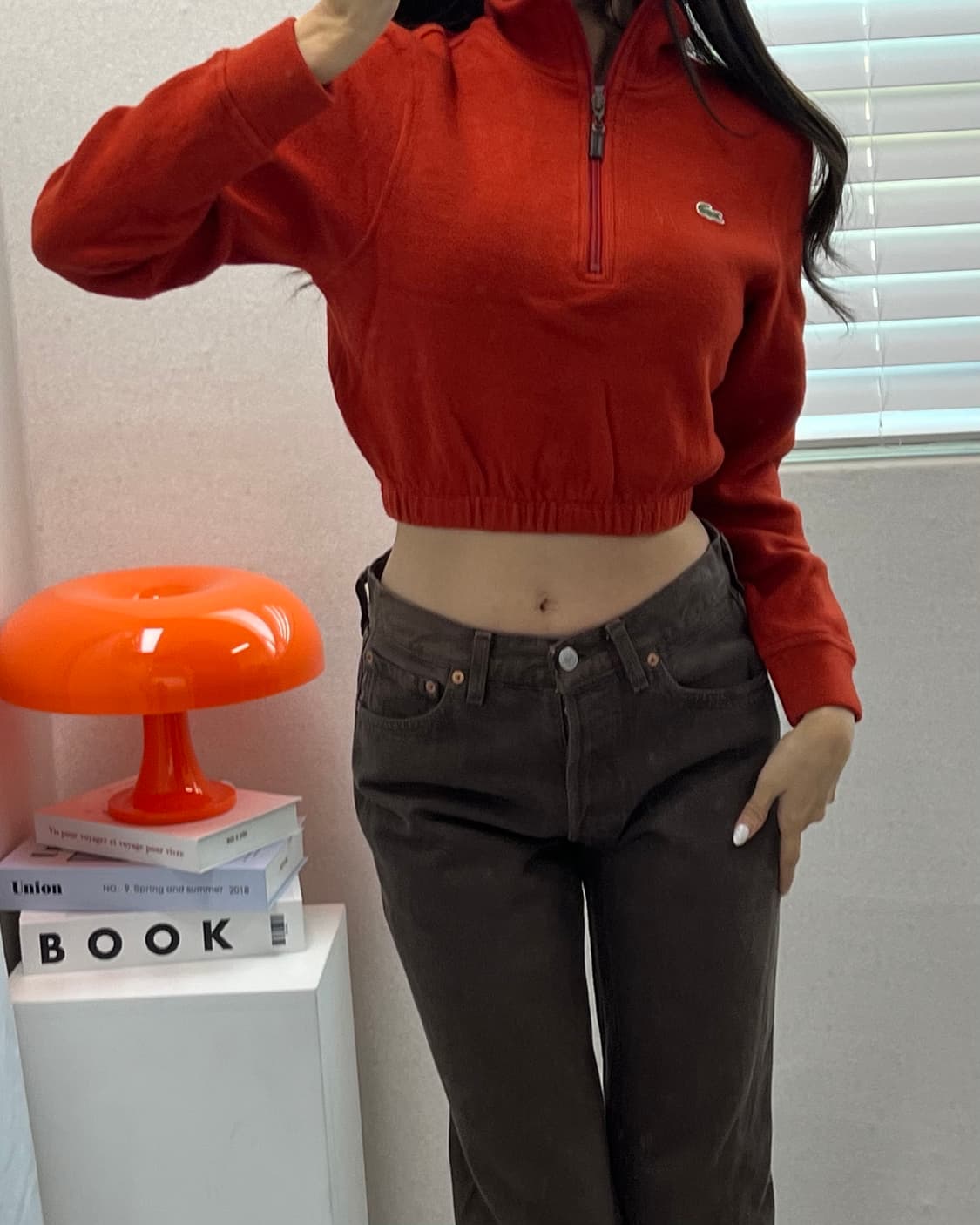 (WOMEN)라코스테 크롭 맨투맨-M1368 상품이미지1