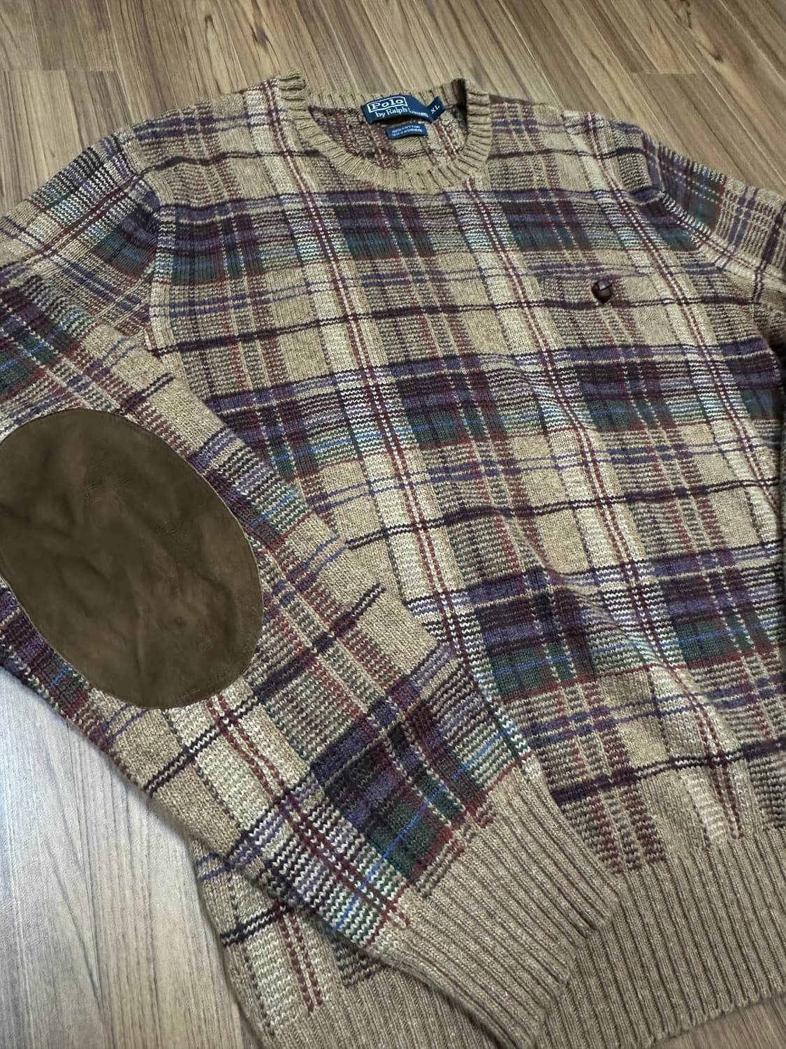 폴로 랄프로렌 엘보우패치 캐시미어 체크 스웨터 XL(loose 100)  상품이미지3