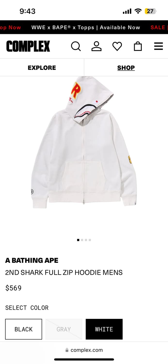 베이프 후드집업 화이트 s 상품이미지1