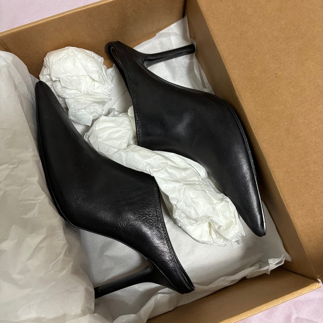 문이퀄블루 리얼 레더 하이힐 포인티트 토 뮬 250 상품이미지10