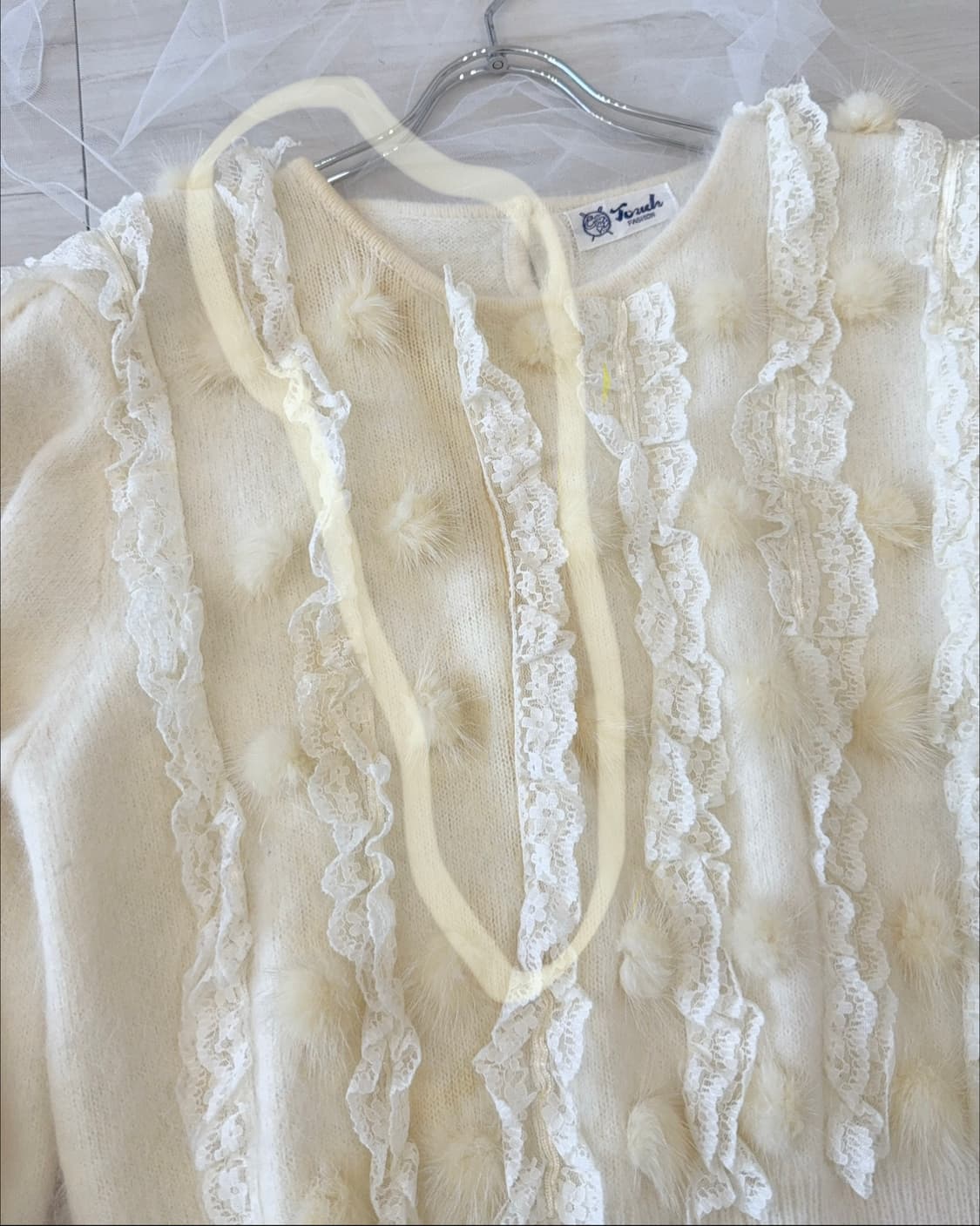 Ivory lace pom pom point angora knit 상품이미지9