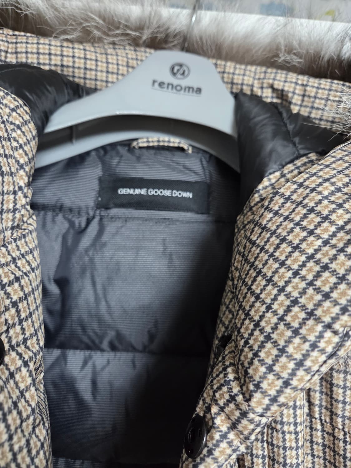 지오지아 체크 구스다운 롱패딩 상품이미지3