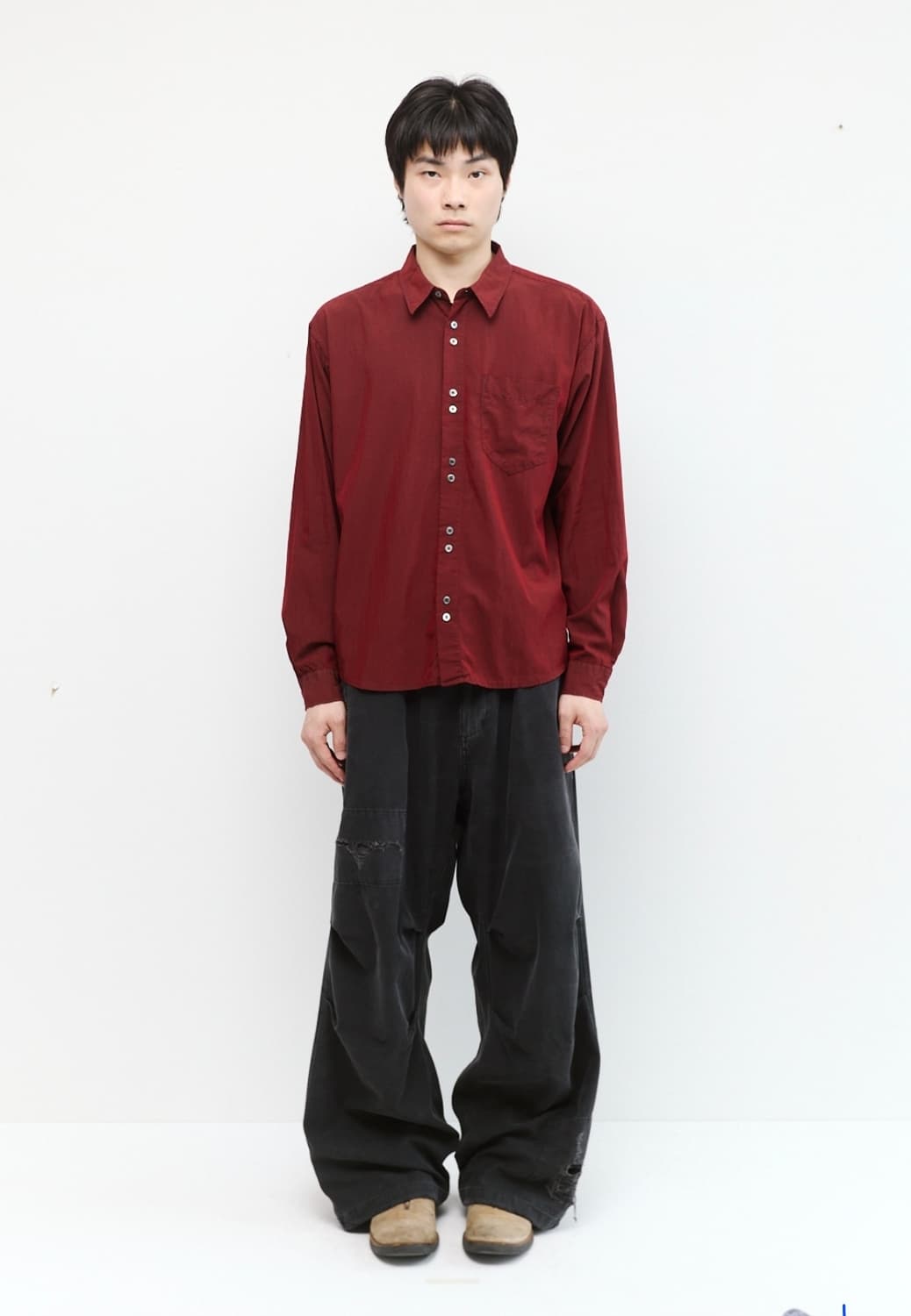 해칭룸 라나 셔츠 오버 다이드 다크 레드 3 상품이미지3