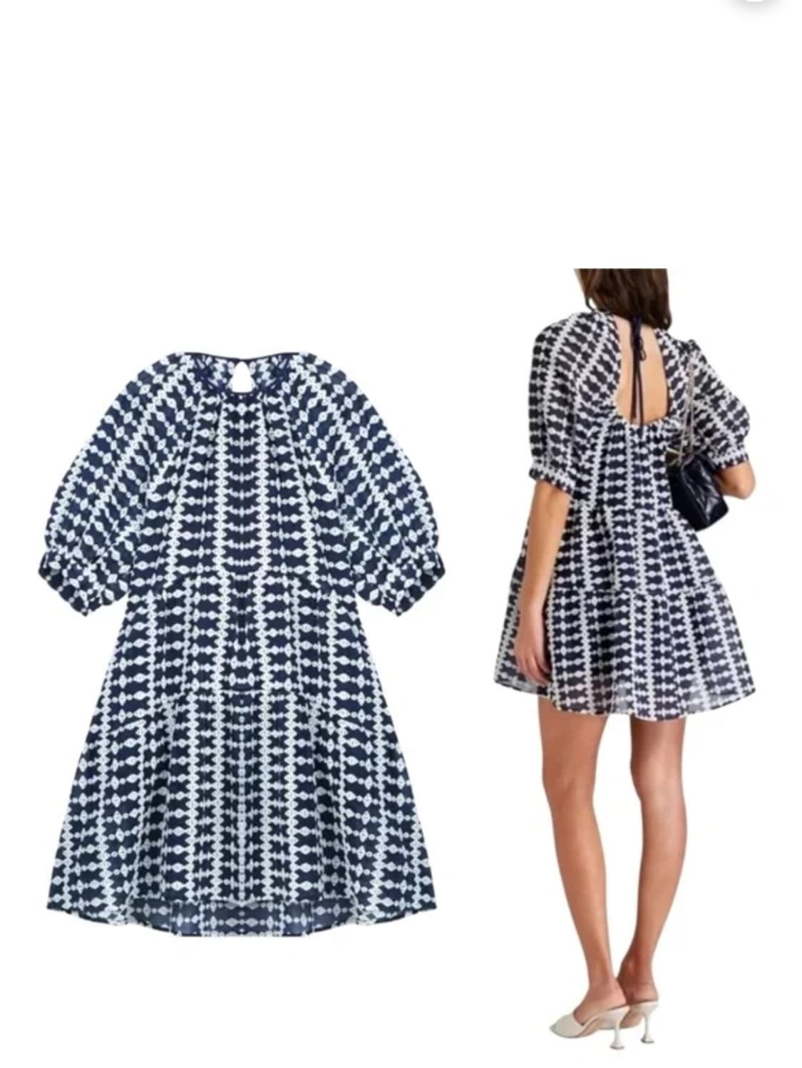 마쥬  자수 레이스 퍼프소매 오픈백 원피스 38사이즈 상품이미지1