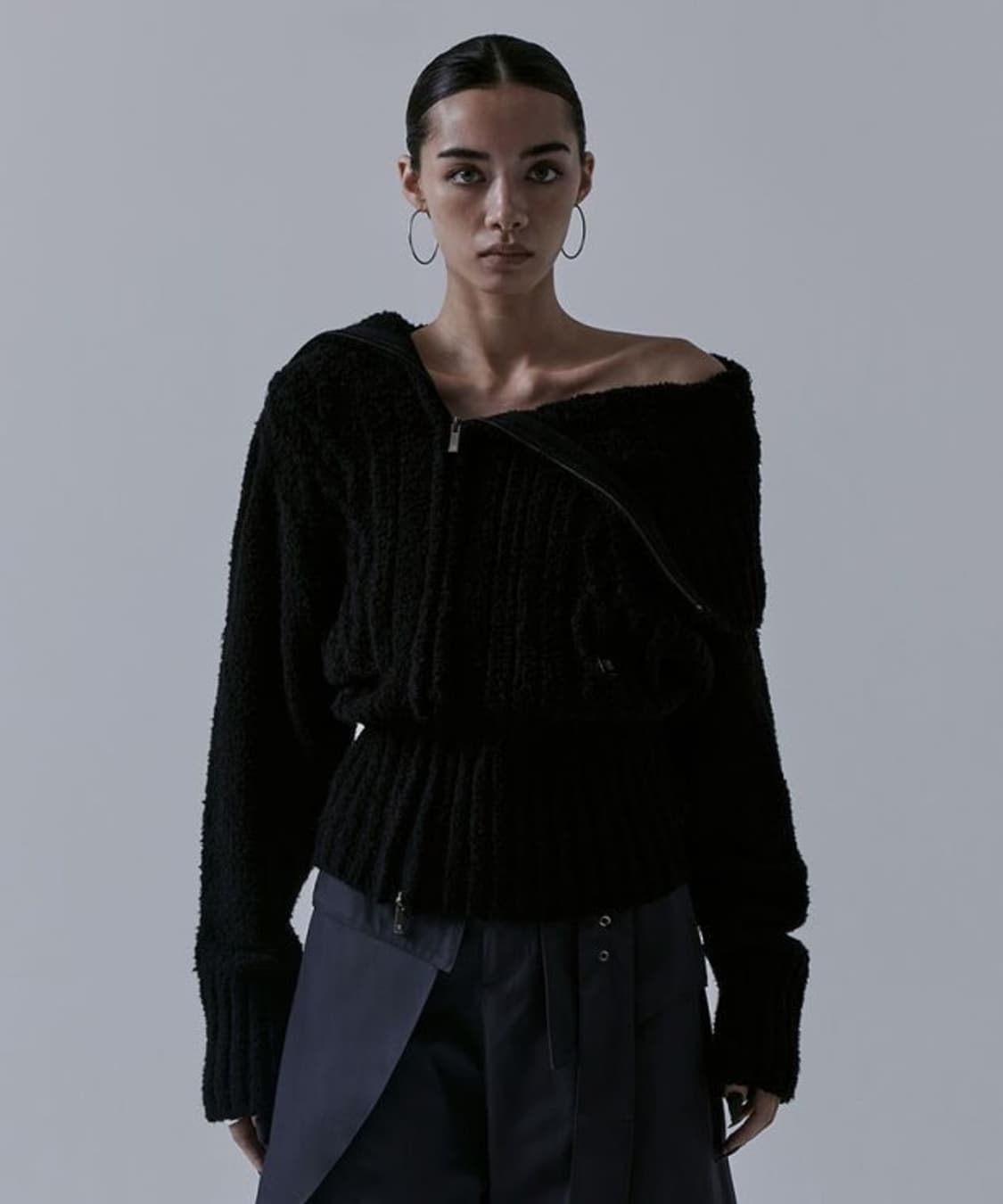 트리밍버드 투웨이 언발란스 오프숄더 니트집업 상품이미지1