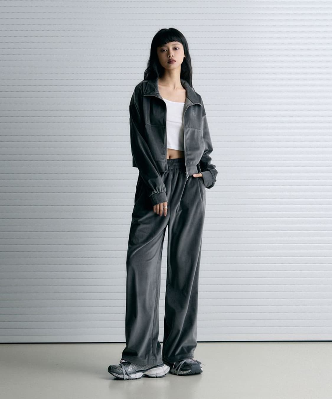 레더리 리버스 로고 벨루어 벨벳 트랙 트레이닝 셋업 세트 차콜 상품이미지1