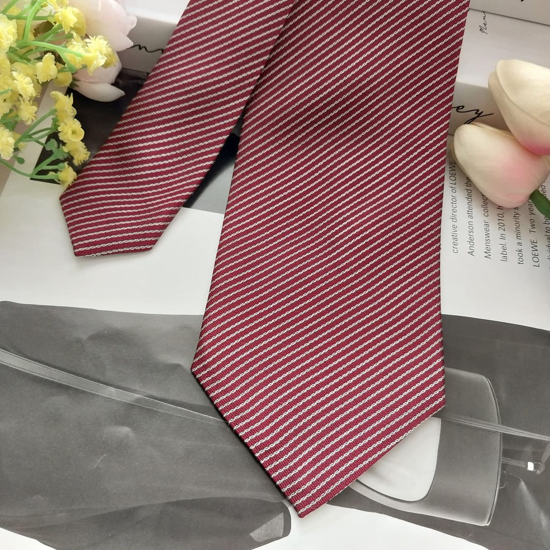 아르마니 꼴레지오니 실크 와인 레드 넥타이 9.5cm A+등급 K1322 상품이미지4