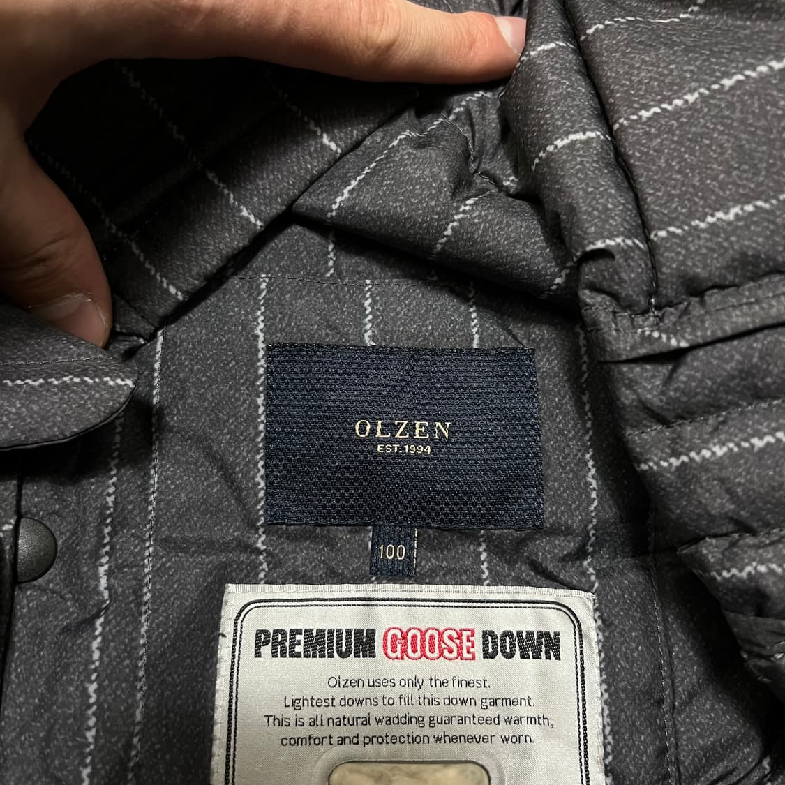 올젠 구스다운 스트라이프 경량 숏 코트패딩 점퍼 [차콜] L/100 상품이미지4
