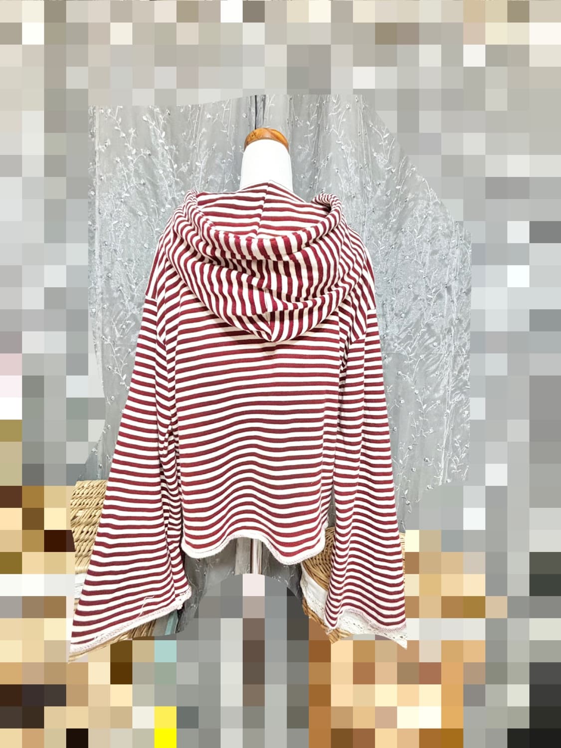 새제품ㅡ 스트라이프 후드티/ 프리사이즈 55~88/셔링끈장식 상품이미지2