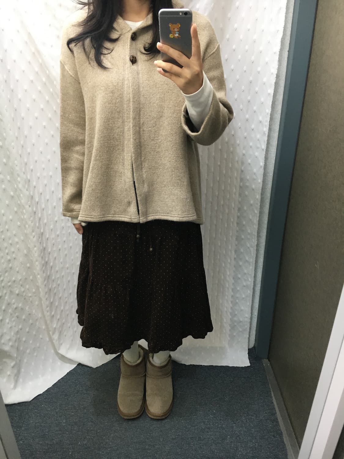 베이지 울 투버튼 언발 가디건 상품이미지3