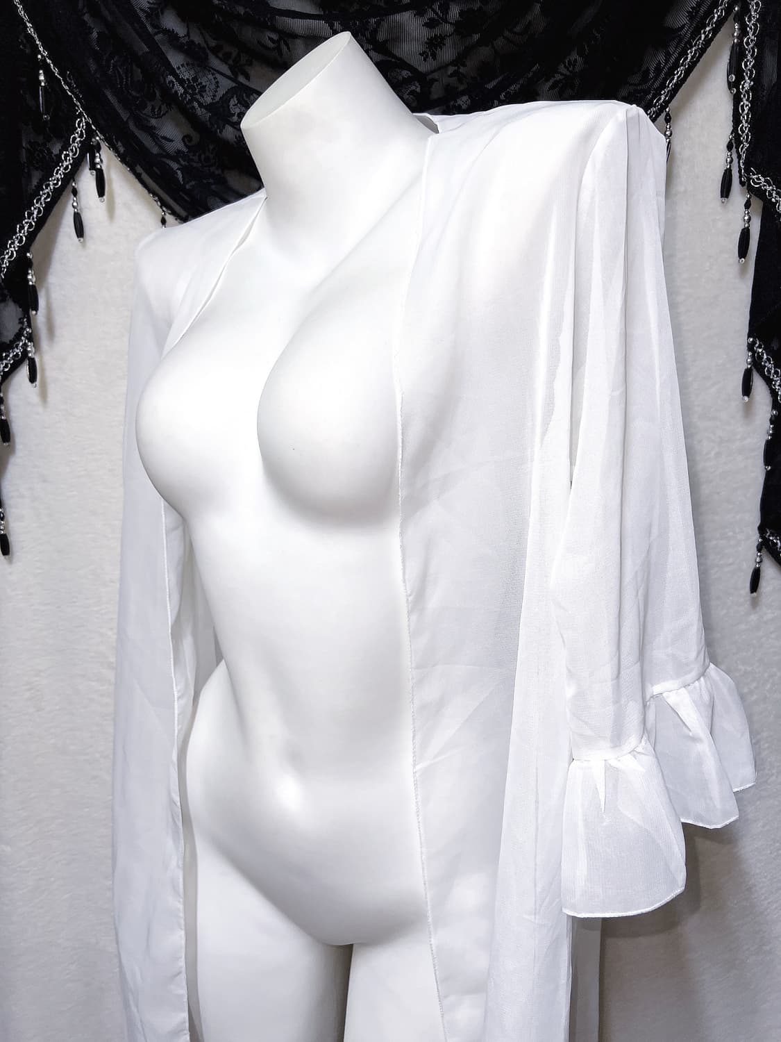 퓨어 화이트 러플 쉬폰 로브 가운 비치웨어 가디건 페어리 아방가르드 핀터 상품이미지4