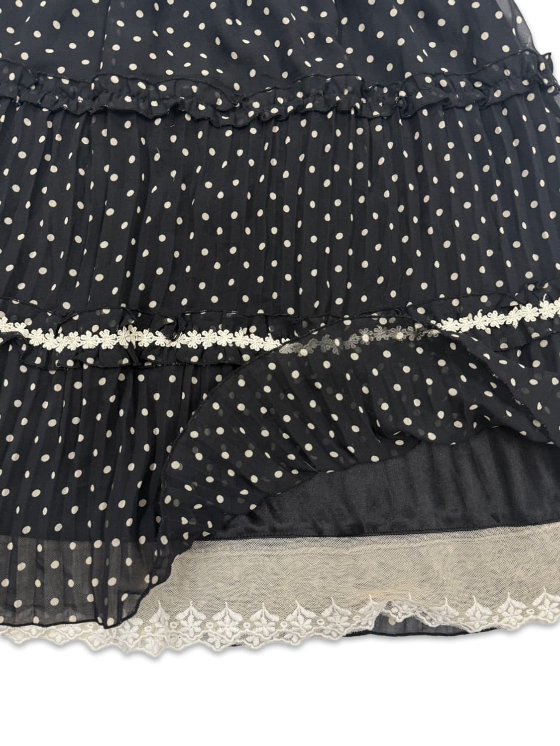 빈티지 AXES FEMME 블랙 도트 프릴 레이스 미디 스커트 상품이미지3