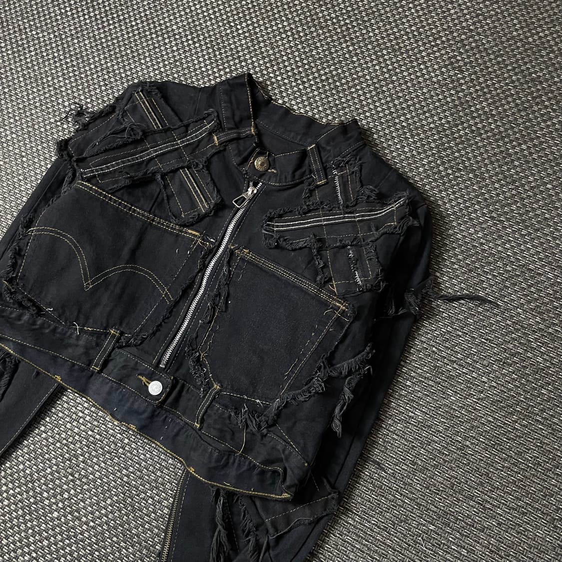 빈티지 블랙 커스텀 크롭 데님 자켓 상품이미지4