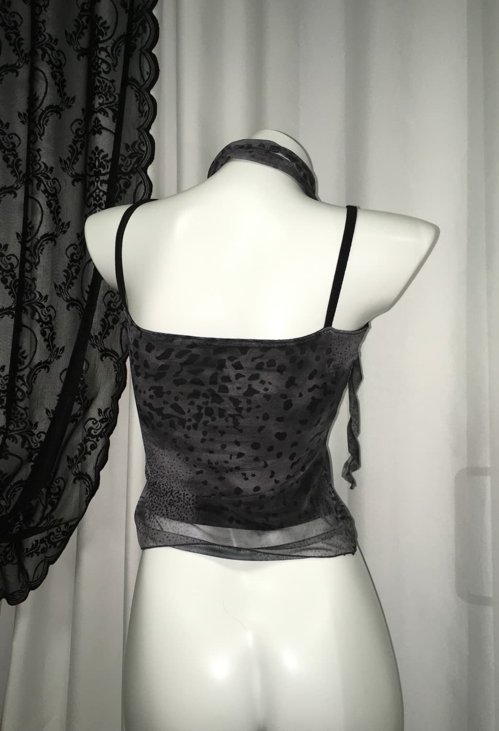 스카프 호피 레오파드 시스루 레이어드 슬리브리스 상품이미지6