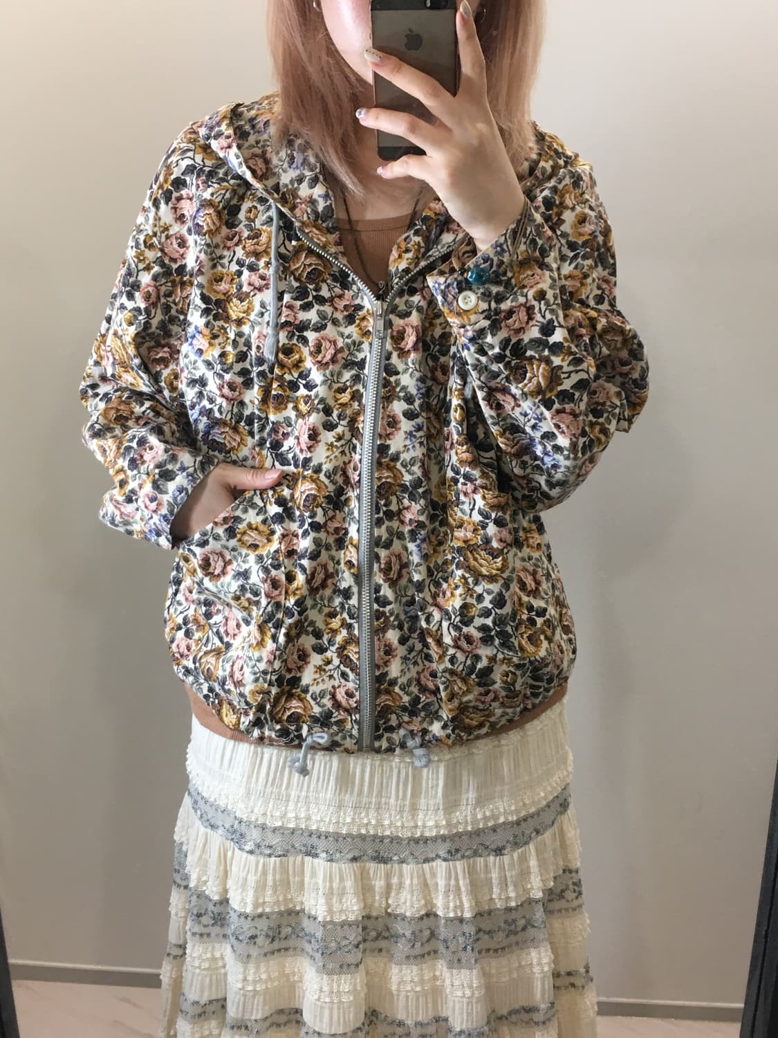 jpn vintage jacquard floral hood zipup 상품이미지2