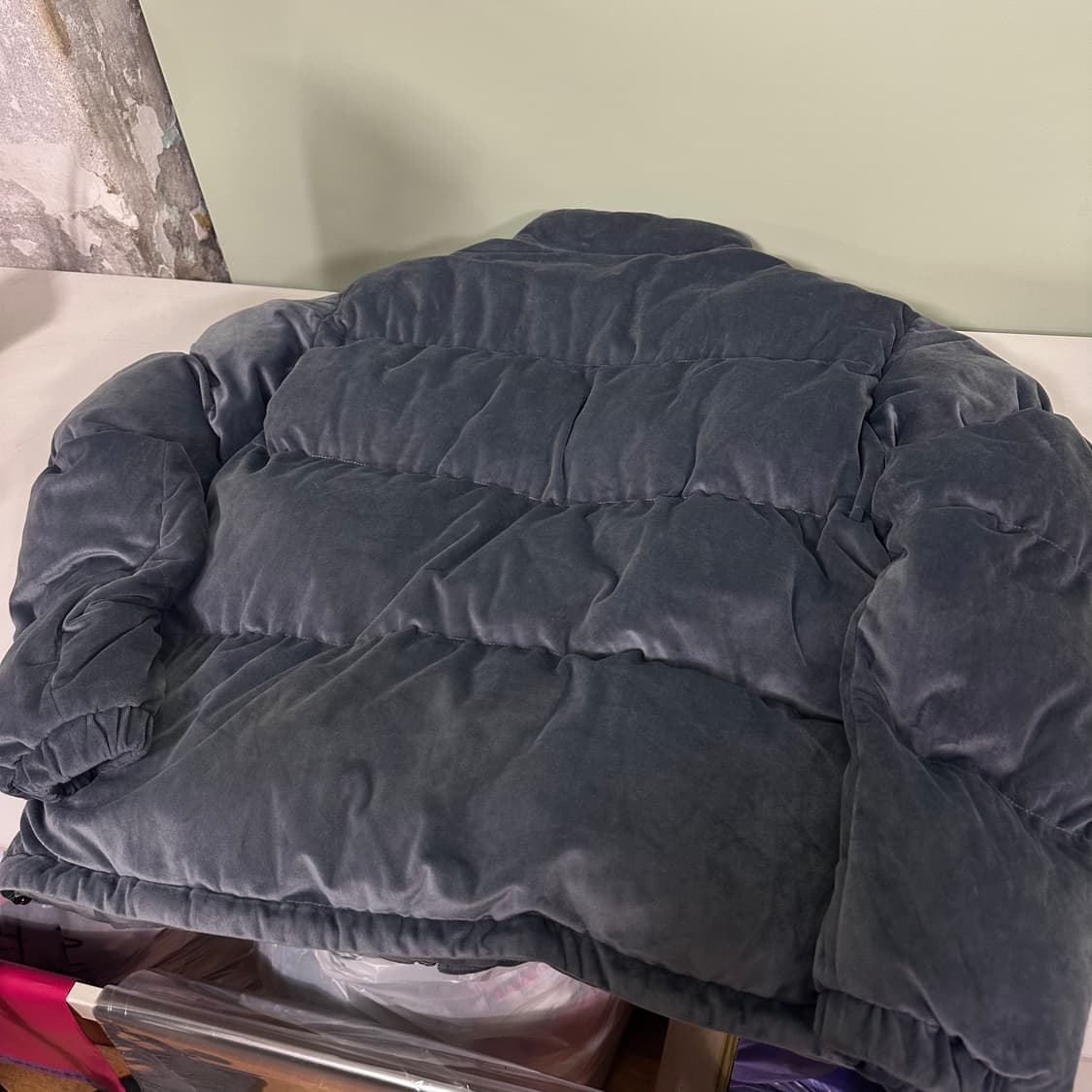 100-105 DAVID CHEN 블루 벨벳 패딩 상품이미지5