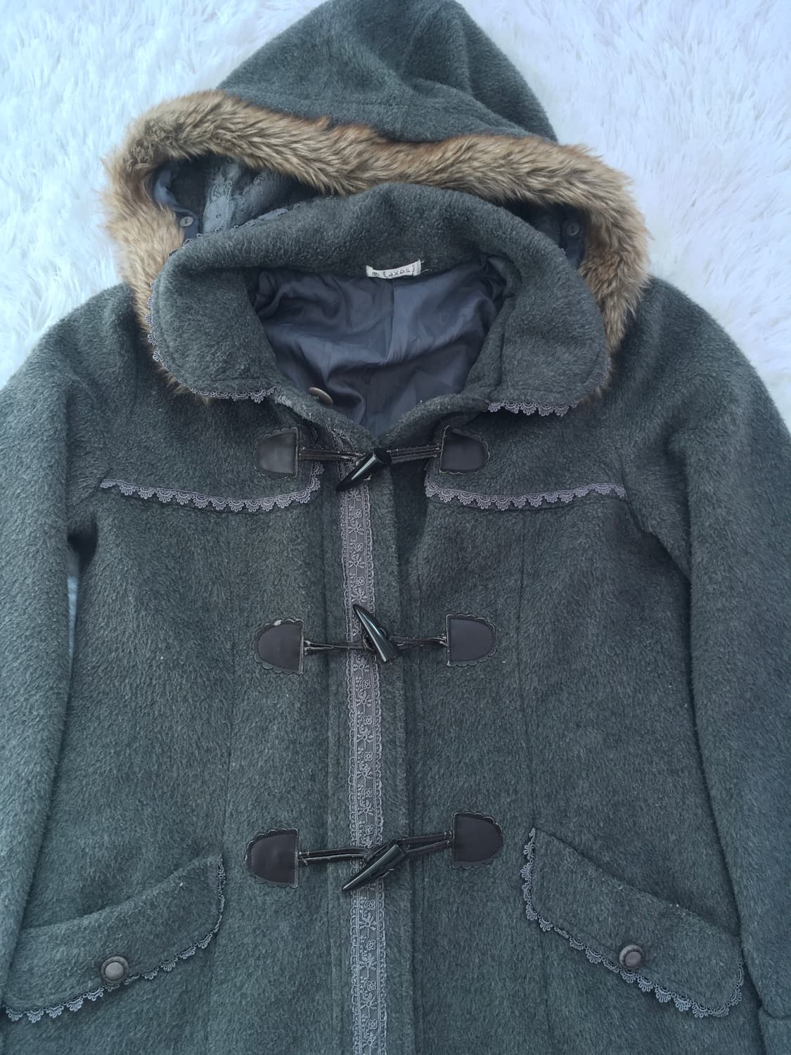 Axe Femme 후드 퍼 떡볶이 코트 그레이 상품이미지10