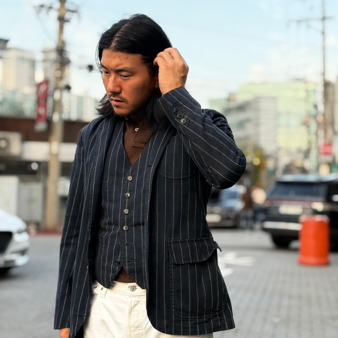 폴로 랄프로렌 핀스트라이프 스포츠코트 네이비/크림 38R 상품이미지9