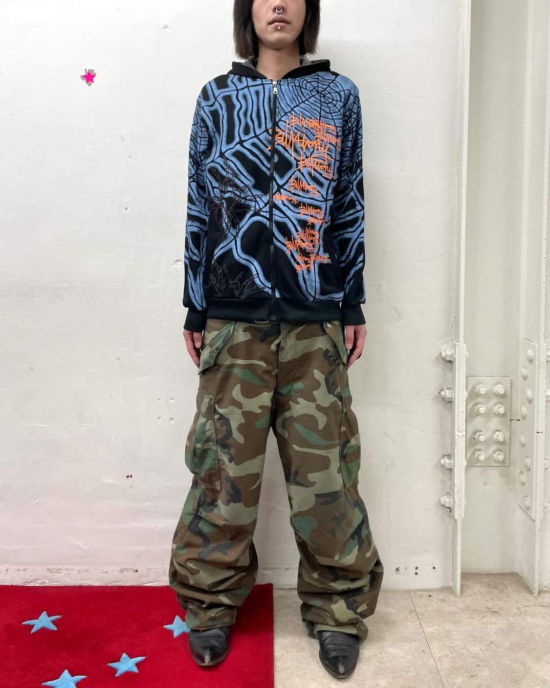 Blue spider silk orange lettering hood 상품이미지4