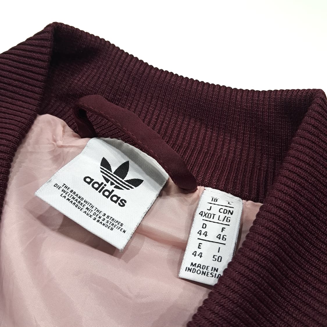 CK152 L 아디다스 오리지널 버건디&핑크 새틴 바시티 자켓 상품이미지3