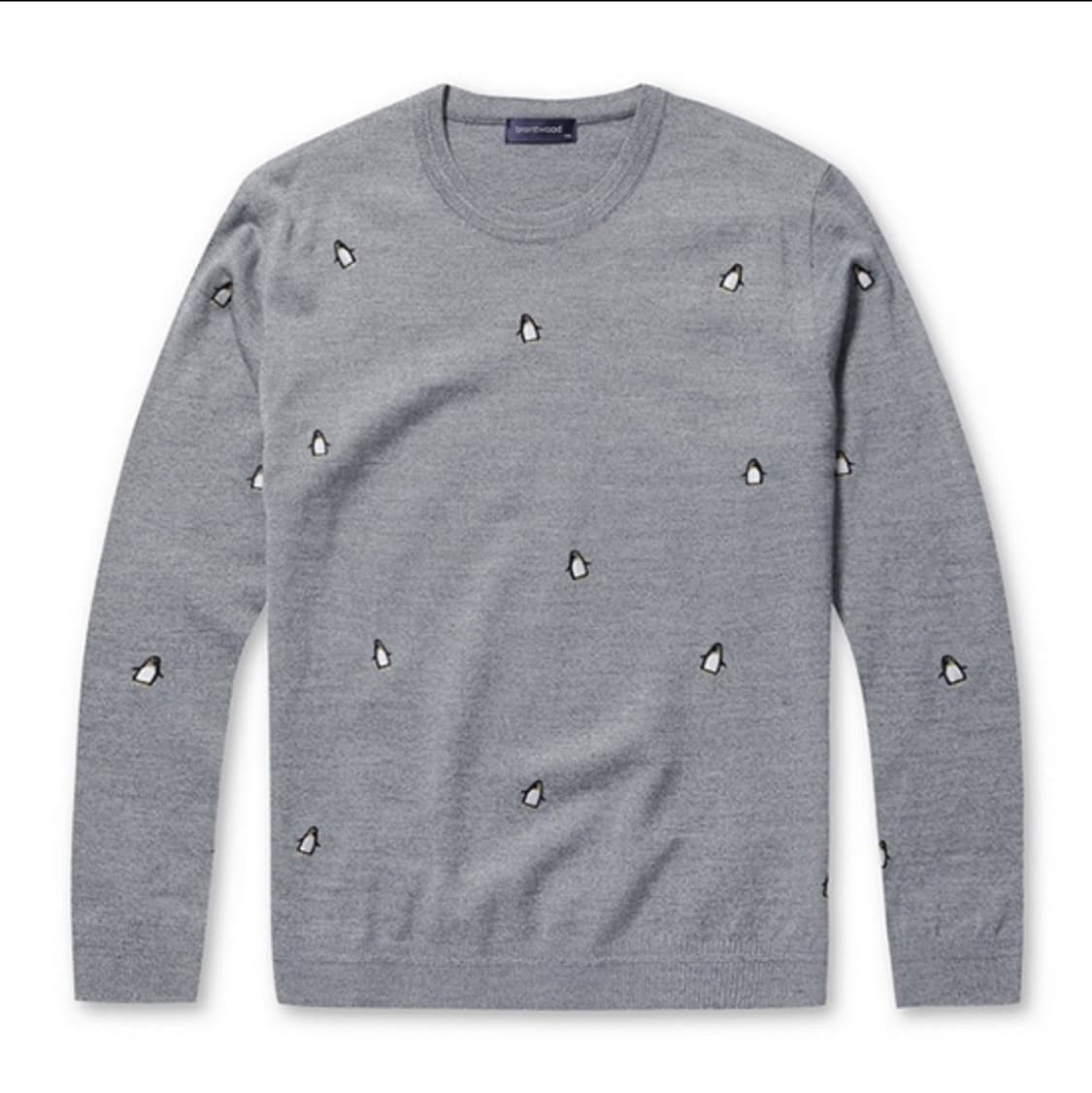 [100]새제품 코오롱 브렌우드 펭귄 자수 남성니트 그레이 상품이미지1