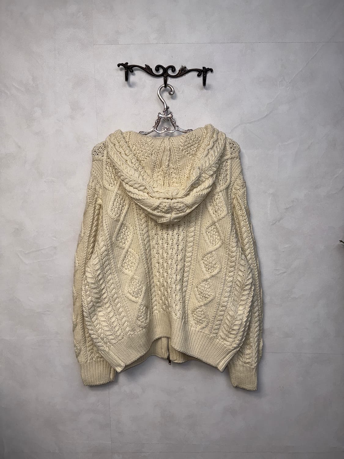 Ivory waffle two ways over knit 후드집업 상품이미지5
