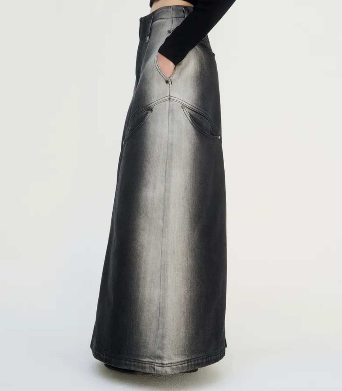 트리밍버드 데님 스커트 Curved Pocket Cut Denim 상품이미지2